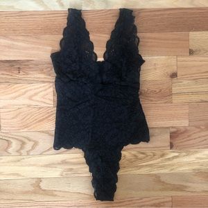 We Are HAH black lace reversible bodysuit
